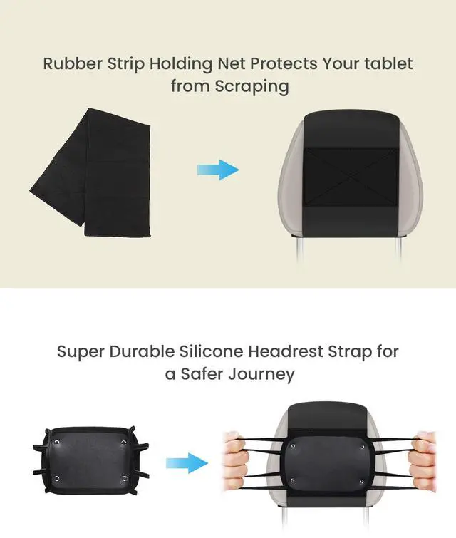 Alt view image 4 of 7 - Tablet Holder for Car, Upgraded iPad Holder for Car Mount Headrest, iPad Mount Back Seat for Kids with Anti-Slip Strap, Silicone Holding Net/Fits All 7-12.9'' Tablets