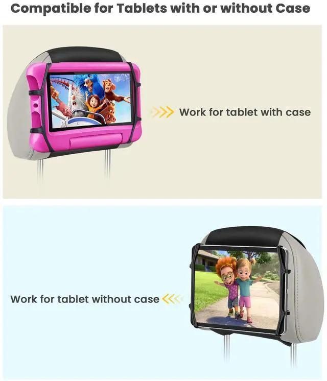 Alt view image 5 of 7 - Tablet Holder for Car, Upgraded iPad Holder for Car Mount Headrest, iPad Mount Back Seat for Kids with Anti-Slip Strap, Silicone Holding Net/Fits All 7-12.9'' Tablets