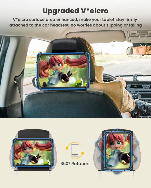 Alt view image 6 of 7 - Tablet Holder for Car, Upgraded iPad Holder for Car Mount Headrest, iPad Mount Back Seat for Kids with Anti-Slip Strap, Silicone Holding Net/Fits All 7-12.9'' Tablets