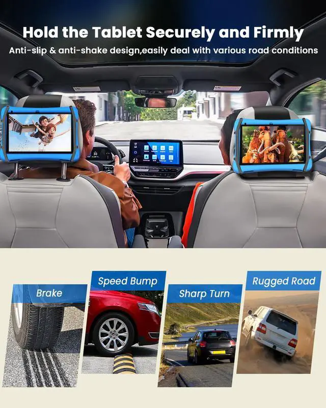 Alt view image 7 of 7 - Tablet Holder for Car, Upgraded iPad Holder for Car Mount Headrest, iPad Mount Back Seat for Kids with Anti-Slip Strap, Silicone Holding Net/Fits All 7-12.9'' Tablets