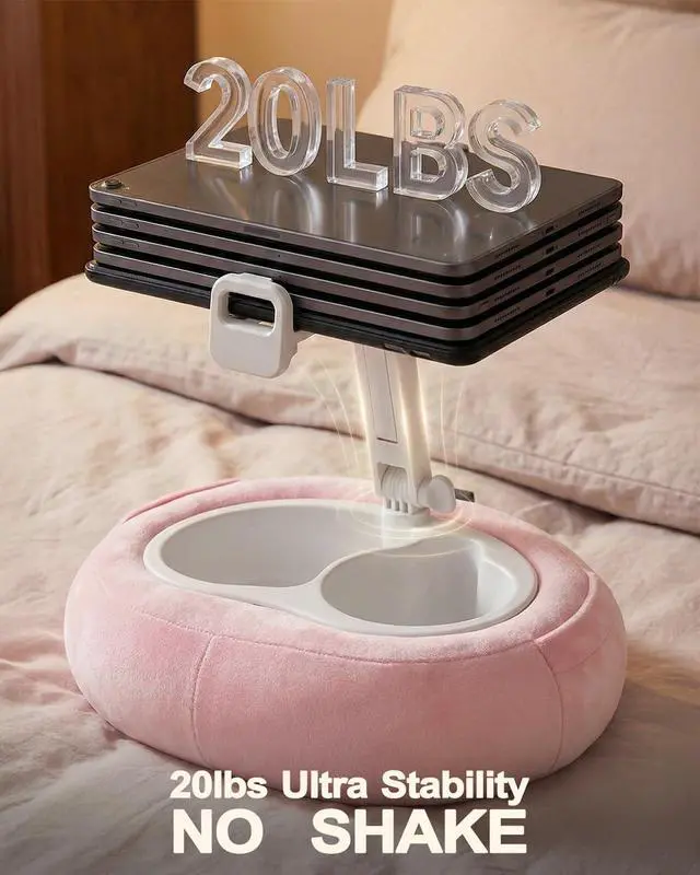 Alt view image 6 of 7 - Tablet Pillow Stand, Compatible with 5"-12.9" Kindle, iPad, Phone/Tablet, Google, Samsung, 360° Rotating Phone Holder for Bed, Soft Plush Fabric, Detachable Bowl, Reading and Relaxation on Bed, Pink