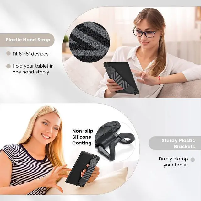 Alt view image 5 of 7 - Security Hand-Strap for 6-8" Kindle eReaders Fire Tablet, Kindle/Kobo/Voyaga/Lenovo/Sony E-Book Tablet, High-Elasticity Versatile Hand Strap Lightweight Finger Grip Holder, Black