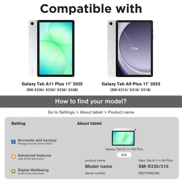 Alt view image 2 of 7 - 2 Pack Screen Protector for Galaxy Tab A11 Plus 2025 / Tab A9 Plus 11 Inch 2023, HD Tempered Glass 9H Film Guard for Tab A11+ / A9+ 5G 11"