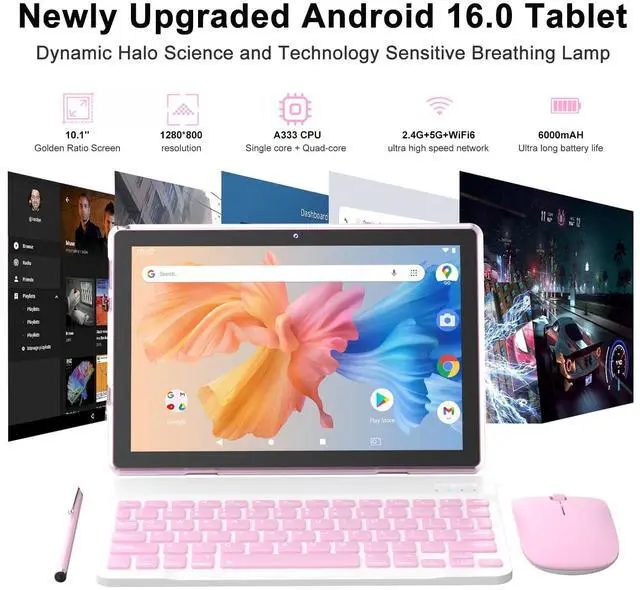 Alt view image 2 of 7 - Android 16 Tablet 10 Inch, 12(3+9) GB RAM+64GB ROM, 2 in 1 Tablets with Keyboard Case Mouse Stylus, 2.0GHz Five-core Processor, 1280 * 800 IPS HD Screen, 5G WiFi6 BT 5.3 Tableta PC(Pink)