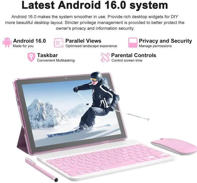 Alt view image 6 of 7 - Android 16 Tablet 10 Inch, 12(3+9) GB RAM+64GB ROM, 2 in 1 Tablets with Keyboard Case Mouse Stylus, 2.0GHz Five-core Processor, 1280 * 800 IPS HD Screen, 5G WiFi6 BT 5.3 Tableta PC(Pink)