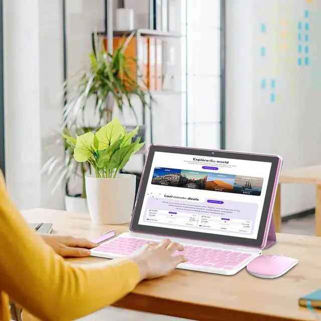 Alt view image 7 of 7 - Android 16 Tablet 10 Inch, 12(3+9) GB RAM+64GB ROM, 2 in 1 Tablets with Keyboard Case Mouse Stylus, 2.0GHz Five-core Processor, 1280 * 800 IPS HD Screen, 5G WiFi6 BT 5.3 Tableta PC(Pink)