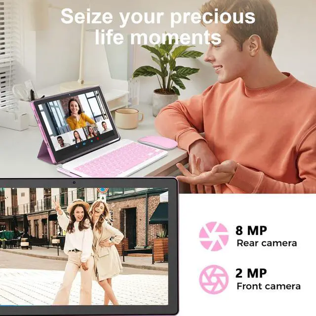 Alt view image 5 of 7 - Android 16 Tablet 10 Inch, 12(3+9) GB RAM+64GB ROM, 2 in 1 Tablets with Keyboard Case Mouse Stylus, 2.0GHz Five-core Processor, 1280 * 800 IPS HD Screen, 5G WiFi6 BT 5.3 Tableta PC(Pink)