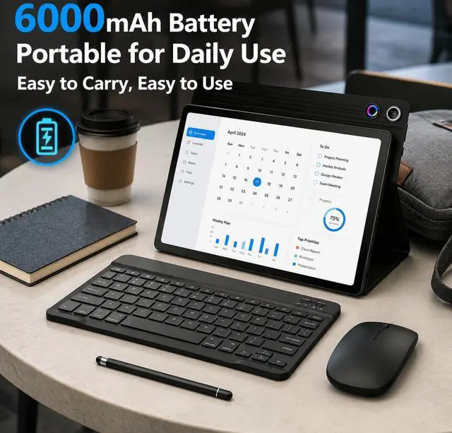 Alt view image 6 of 7 - Android 16 Tablet 10.1 Inch, 2-in-1 Tablet Bundle with Keyboard, Wireless Mouse, Stylus, Leather Case, Dual Camera, 64GB Storage+1TB Expansion, Portable Laptop for Students & Business