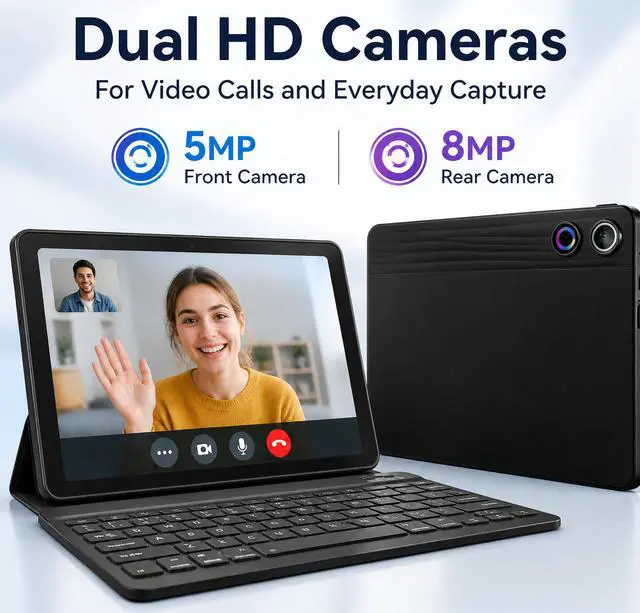 Alt view image 7 of 7 - Android 16 Tablet 10.1 Inch, 2-in-1 Tablet Bundle with Keyboard, Wireless Mouse, Stylus, Leather Case, Dual Camera, 64GB Storage+1TB Expansion, Portable Laptop for Students & Business