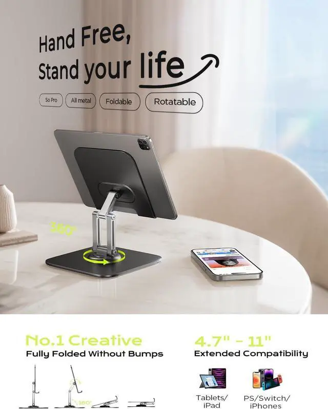 Alt view image 2 of 7 - for iPad Stand Holder Adjustable Tablet Stand for Desk, 2026 Kids for iPad Accessories Rotating Display Stand PC Office Accessories for Desk Women Gifts Kindle Tablet PS Switch iPhone 11"-4.7"
