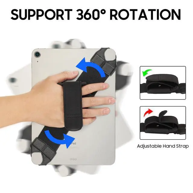 Alt view image 2 of 7 - Universal Tablet Hand Strap Holder for 9-11 Inch Tablets eReaders, 360 Degrees Swivel PU Leather Secure Portable Adjustable Handle Grip for iPad, Galaxy Tab and 9-11" Tablets, Black
