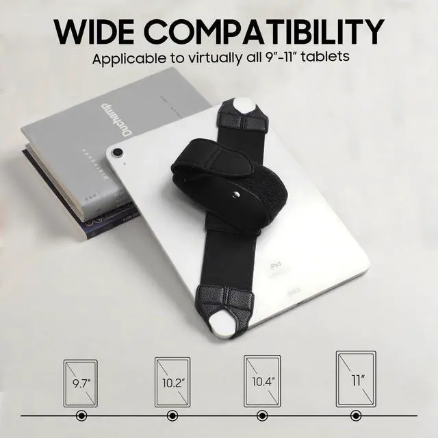 Alt view image 3 of 7 - Universal Tablet Hand Strap Holder for 9-11 Inch Tablets eReaders, 360 Degrees Swivel PU Leather Secure Portable Adjustable Handle Grip for iPad, Galaxy Tab and 9-11" Tablets, Black