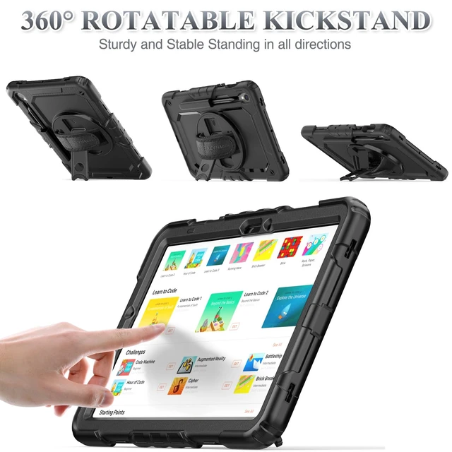 Alt view image 4 of 7 - Case for Samsung Galaxy Tab S10 Lite / S10 FE / S9 FE 5G / S9 Tablet Case 10.9''/ 11'' Protective with Screen Protector, Pen Holder, 360 Rotate Stand, Hand Strap, Shoulder Strap, Black1