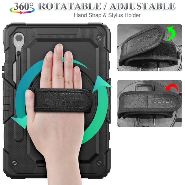 Alt view image 3 of 7 - Case for Samsung Galaxy Tab S10 Lite / S10 FE / S9 FE 5G / S9 Tablet Case 10.9''/ 11'' Protective with Screen Protector, Pen Holder, 360 Rotate Stand, Hand Strap, Shoulder Strap, Black1