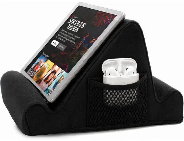 Main image of Tablet Lap Cushion - Tablet and Phone Holder for Bed, Flights, and Travel, Two Angled Memory Foam Lap Desk for Reading and Hands Free Viewing, Compatible iPad and Kindle Accessories, Black
