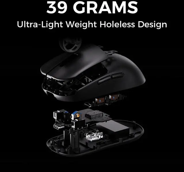 Alt view image 4 of 6 - L7 Pro Wireless Gaming Mouse, PAW3395 26K Sensor, Wireless/Wired Dual 8K Polling, 39g Ultra-Light Weight, 2.4GHz RF/BT/Wired Tri-Mode Connection (Pro-PAW3395 26K Sensor, White)