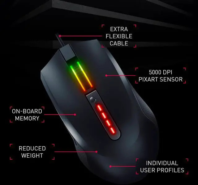 Alt view image 2 of 7 - MC 2.1 Wired Gaming Mouse RGB Lighting with Programmable Buttons and User Profiles. Fits in Your Hand. Right Handed. 5000 DPI Pixart Sensor. Black