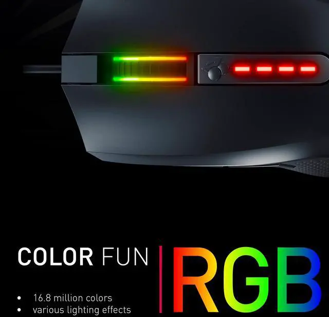 Alt view image 5 of 7 - MC 2.1 Wired Gaming Mouse RGB Lighting with Programmable Buttons and User Profiles. Fits in Your Hand. Right Handed. 5000 DPI Pixart Sensor. Black