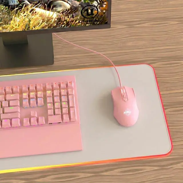 Alt view image 4 of 7 - AJ52 RGB Wired Gaming Mouse, 7 Programmable Buttons, Computer Mice with RGB Lighting, 200-4800 DPI Adjustable, for PC/Laptop (Pink)