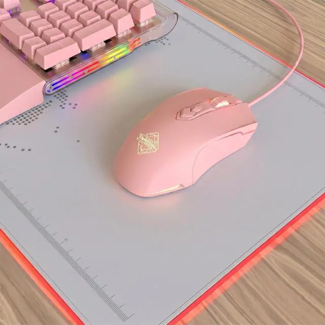 Alt view image 5 of 7 - AJ52 RGB Wired Gaming Mouse, 7 Programmable Buttons, Computer Mice with RGB Lighting, 200-4800 DPI Adjustable, for PC/Laptop (Pink)