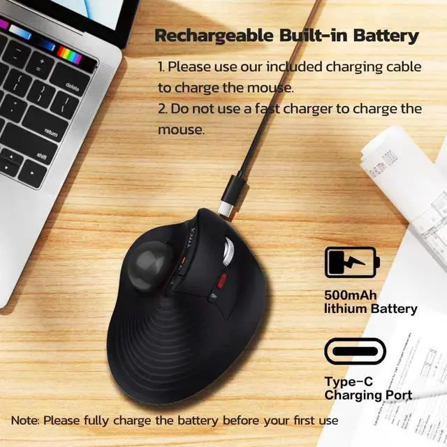 Alt view image 3 of 5 - Wireless Vertical Trackball Mouse - Ergonomic Design, 3-Device Switching, 2.4G/Bluetooth 5.0, Rechargeable Type-C, Adjustable DPI, Compatible with Windows/macOS/iOS/Android (Black)