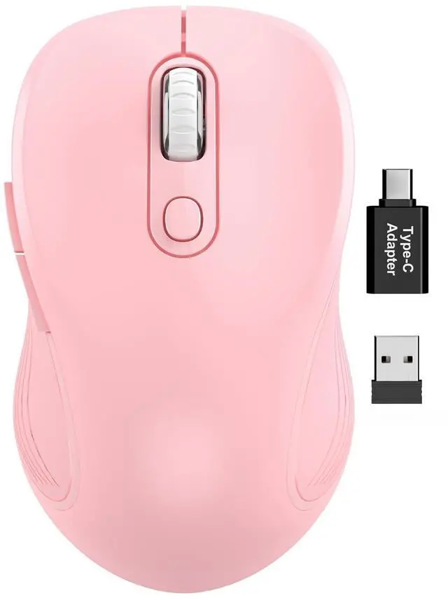 Main image of Wireless Mouse for Laptop, 2.4GHz Ergonomic Computer Mouse with Back & Forward Buttons, 3 Adjustable DPI Levels, 6 Buttons, Optical USB Cordless Mice for Windows MacBook PC, M01 (Baby Pink)
