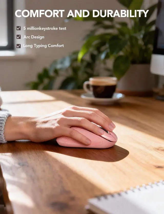 Alt view image 4 of 7 - Wireless Mouse for Laptop, 2.4GHz Ergonomic Computer Mouse with Back & Forward Buttons, 3 Adjustable DPI Levels, 6 Buttons, Optical USB Cordless Mice for Windows MacBook PC, M01 (Baby Pink)
