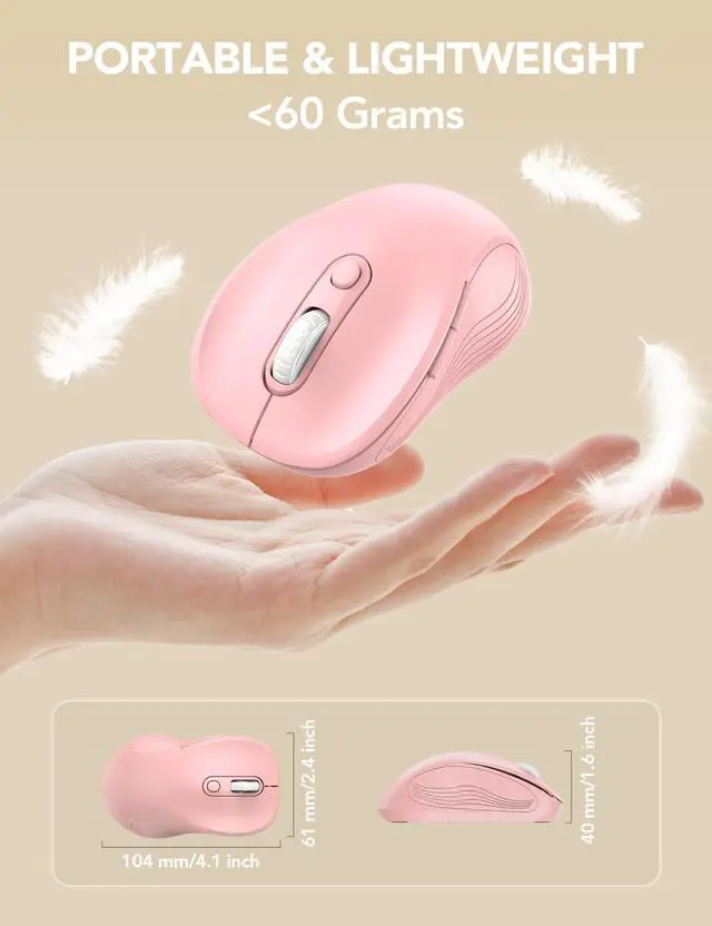 Alt view image 7 of 7 - Wireless Mouse for Laptop, 2.4GHz Ergonomic Computer Mouse with Back & Forward Buttons, 3 Adjustable DPI Levels, 6 Buttons, Optical USB Cordless Mice for Windows MacBook PC, M01 (Baby Pink)