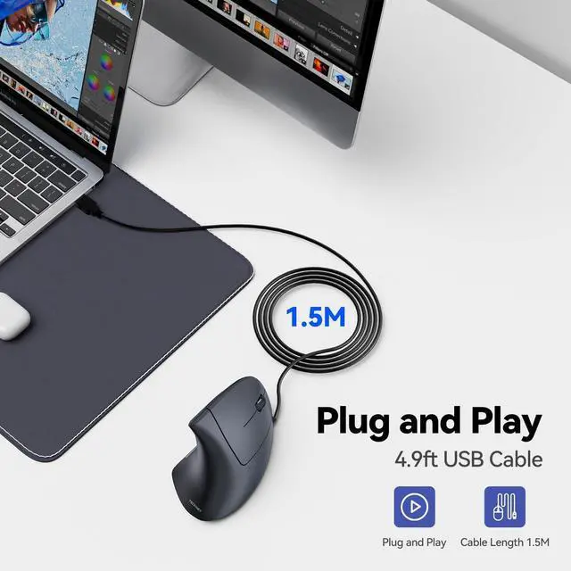 Alt view image 6 of 7 - Wired Mouse, 6400 DPI Ergonomic Mouse 6 Buttons Silent Mice 4 Adjustable DPI Vertical Mouse Compatible with Windows/Chrome/Laptop/Computer