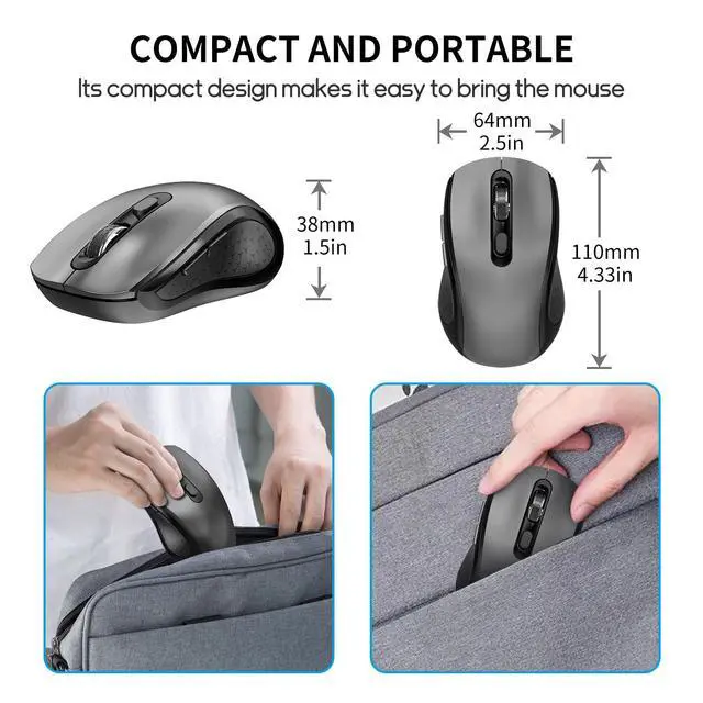 Alt view image 6 of 7 - Wireless Mouse with Side Buttons, 2400 DPI, Anti Slip Scroll Wheel, Suitable for Laptops, PCs, Chromebook, Mac, MacBook, Mouse With USB Nano Receiver, 6-Button Wireless Computer Mouse - Gray