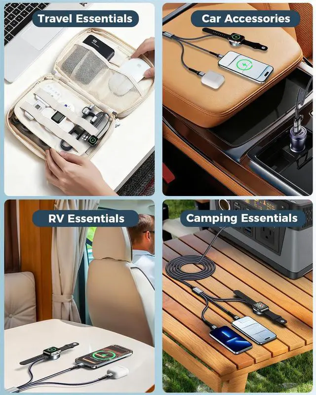 Alt view image 5 of 7 - Travel Essentials for Apple Watch Charger,Multi Charging Cable for iPhone 17,iWatch Charger USB C Cord,Car Cruise RV Camping Essentials 2026 for iWatch Ultra/11&iPhone 16/15, Xbox One Cables