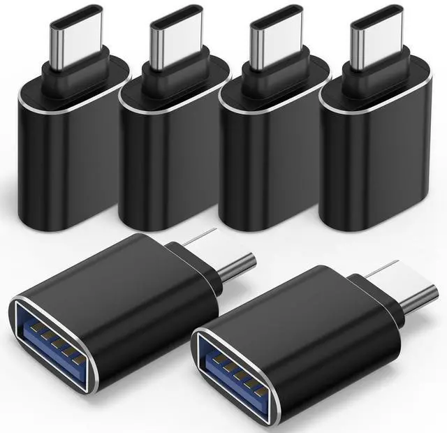 Main image of 6 Pack USB C to USB Adapter, USB Type C Male to USB A 3.0 Female OTG Adapter for iPhone 17 16 15 Pro Max, MacBook Pro, Flash Thumb Drive, iPad, Samsung Galaxy, XPS and More Type C Device (Black)