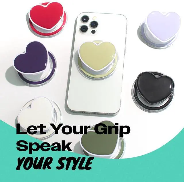 Alt view image 3 of 7 - Cute Solid Macaron Color Heart Shape Collapsible Mobile Phone Grip Stand Holder for Smartphone Tablet Cell Phone Accessory (Ocean Green)