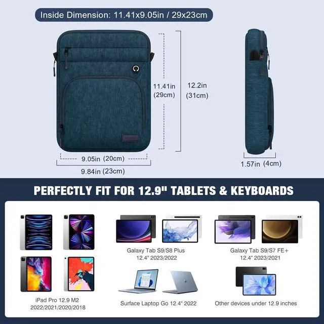 Alt view image 2 of 7 - 13 Inch 360° Protective Tablet Sleeve Bag, Fits 13 Inch New iPad Pro M5 & Air M4 2026, iPad Pro 12.9", Galaxy Tab S9/S8 Plus 12.4", Multifunctional Bag with Shoulder and Headphone Port, Indigo