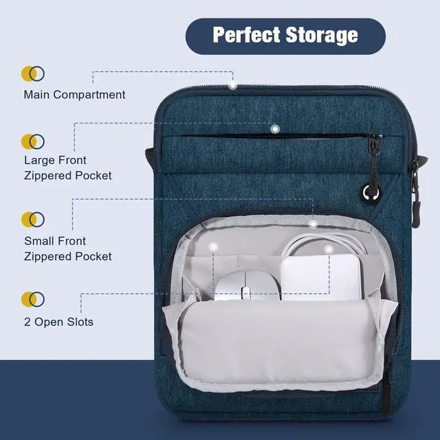 Alt view image 6 of 7 - 13 Inch 360° Protective Tablet Sleeve Bag, Fits 13 Inch New iPad Pro M5 & Air M4 2026, iPad Pro 12.9", Galaxy Tab S9/S8 Plus 12.4", Multifunctional Bag with Shoulder and Headphone Port, Indigo