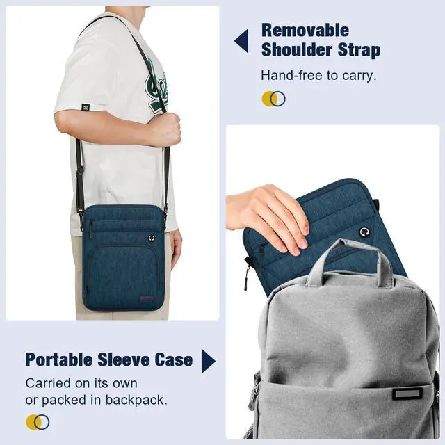 Alt view image 7 of 7 - 13 Inch 360° Protective Tablet Sleeve Bag, Fits 13 Inch New iPad Pro M5 & Air M4 2026, iPad Pro 12.9", Galaxy Tab S9/S8 Plus 12.4", Multifunctional Bag with Shoulder and Headphone Port, Indigo