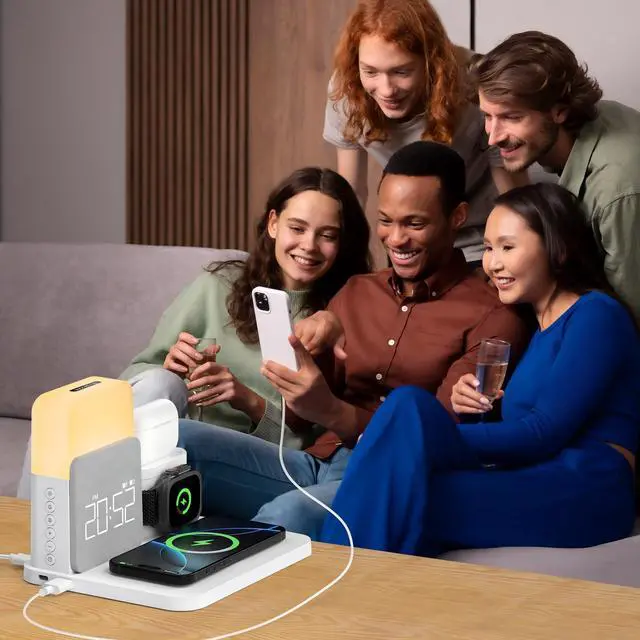 Alt view image 6 of 7 - Alarm Clock with Wireless Charger for Bedrooms, 6 in 1 Wireless Charging Station, Magnetic Charger with Night Light Bedside Clock for iPhone 16 15 14 13 12 Pro Max, Apple Watch, AirPods