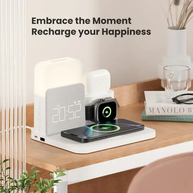 Alt view image 7 of 7 - Alarm Clock with Wireless Charger for Bedrooms, 6 in 1 Wireless Charging Station, Magnetic Charger with Night Light Bedside Clock for iPhone 16 15 14 13 12 Pro Max, Apple Watch, AirPods