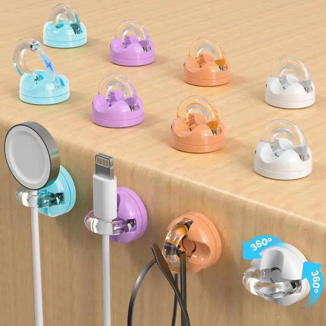 Main image of 8-Pack Magnetic Cable Clips Cord Organizer, 360° Swivel Cable Holder with 8mm Slot for Phone Charging Cord, HDMI, USB, Strong Adhesive for Desk, Nightstand, Wall, No-Residue Removal