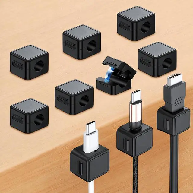 Main image of 10 Pack Cord Organizer, Magnetic Cable Management, Cord Holder for Desk, Adhesive Cable Clips Wire Keeper for Nightstand, Home, Office, Desktop, Car, Wall (Black)