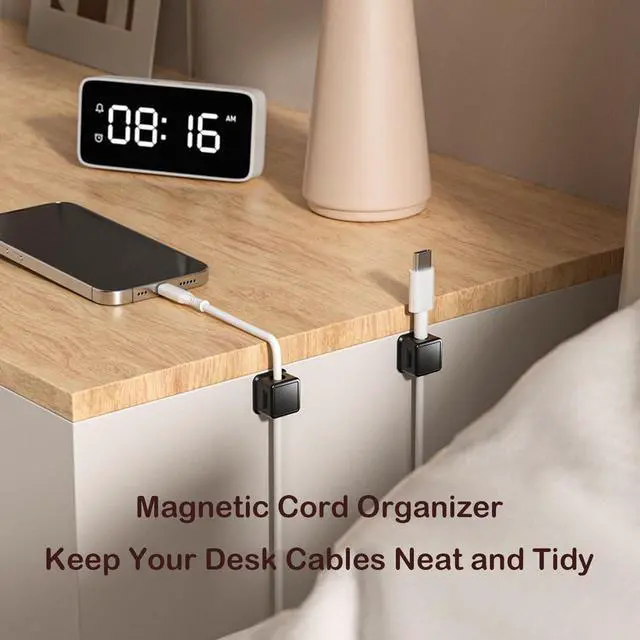 Alt view image 3 of 6 - 10 Pack Cord Organizer, Magnetic Cable Management, Cord Holder for Desk, Adhesive Cable Clips Wire Keeper for Nightstand, Home, Office, Desktop, Car, Wall (Black)