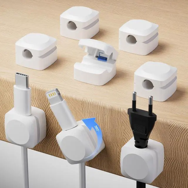 Main image of Rotatable Cord Organizer, Enhanced Spring Cable Clips, Strong Adhesive Cable Management, Desk Cord Holder for Nightstand, Office Accessories and Car (8*White)