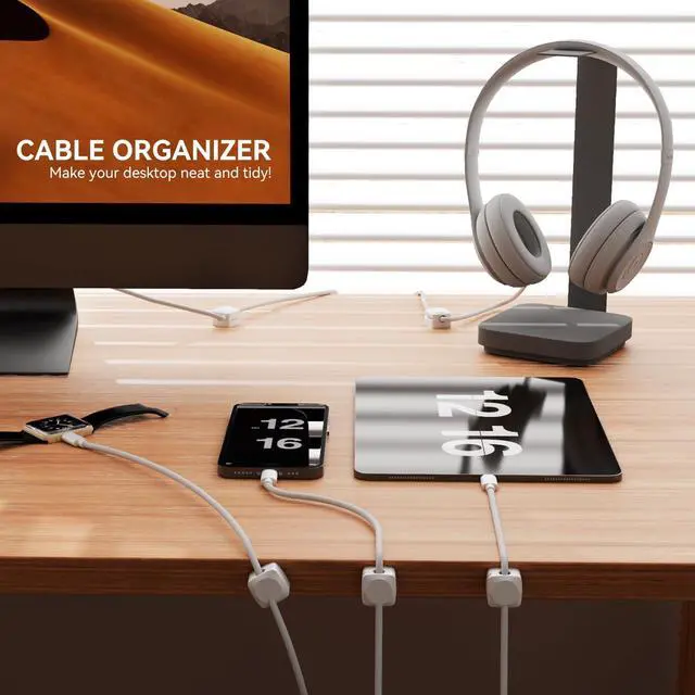 Alt view image 3 of 7 - Rotatable Cord Organizer, Enhanced Spring Cable Clips, Strong Adhesive Cable Management, Desk Cord Holder for Nightstand, Office Accessories and Car (8*White)