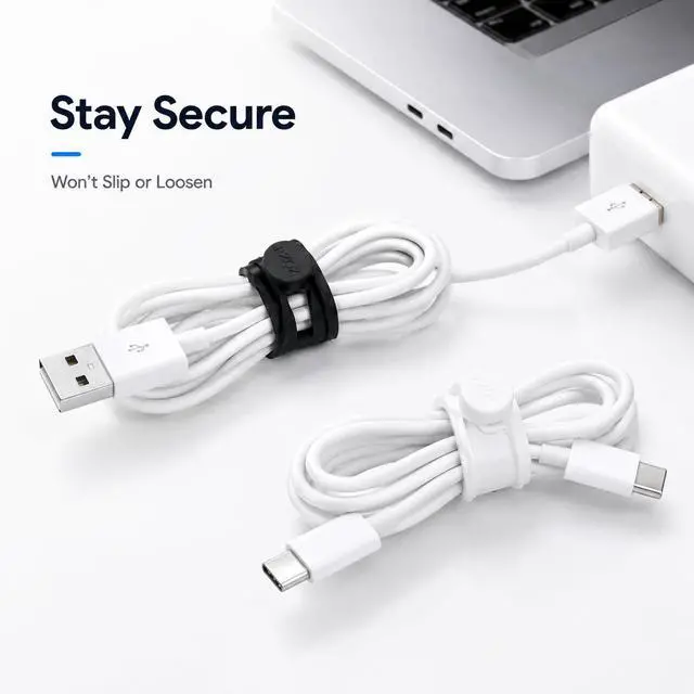 Alt view image 5 of 5 - 10 Pack Reusable Silicone Cable Ties, Flexible Cable Organizer Straps for Charging Cables, Earphones and Power Cords, Cord Management for Desk, Home and Office (Black)