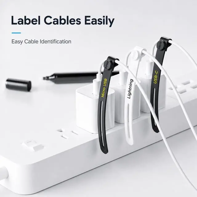 Alt view image 3 of 5 - 10 Pack Reusable Silicone Cable Ties, Flexible Cable Organizer Straps for Charging Cables, Earphones and Power Cords, Cord Management for Desk, Home and Office (Black)