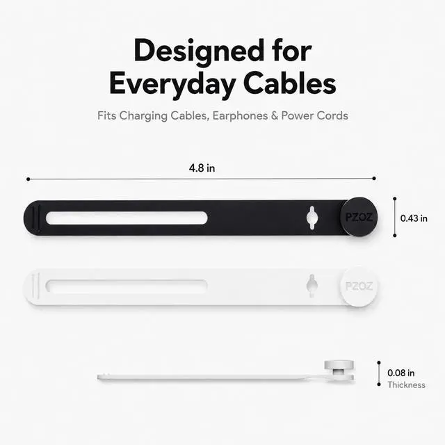 Alt view image 4 of 5 - 10 Pack Reusable Silicone Cable Ties, Flexible Cable Organizer Straps for Charging Cables, Earphones and Power Cords, Cord Management for Desk, Home and Office (Black)