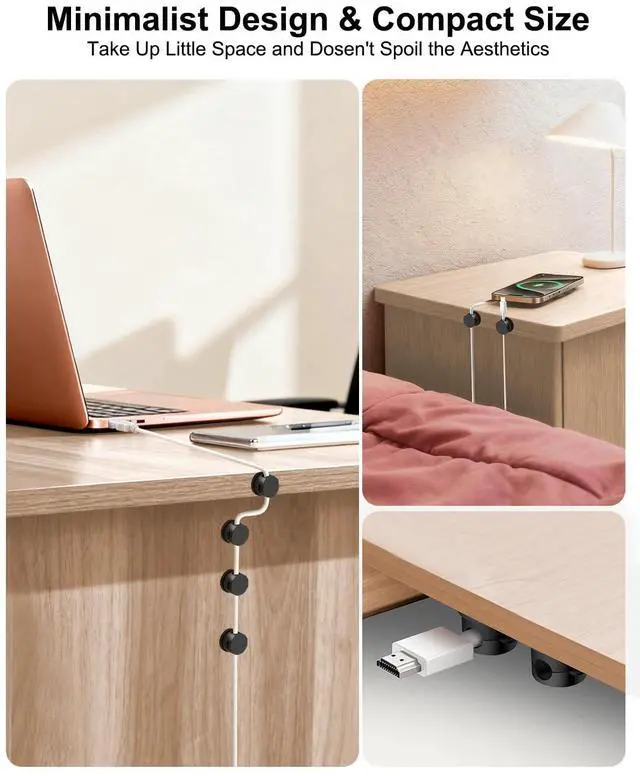 Alt view image 5 of 7 - 8 Pack 360° Rotatable Strong Magnetic Cable Clips Cord Holder for Nightstand, 1s Lock Phone Charger Holder, Adhesive Magnetic Cord Clips for Home/Office/Car/Game Station, Smooth Adjustable