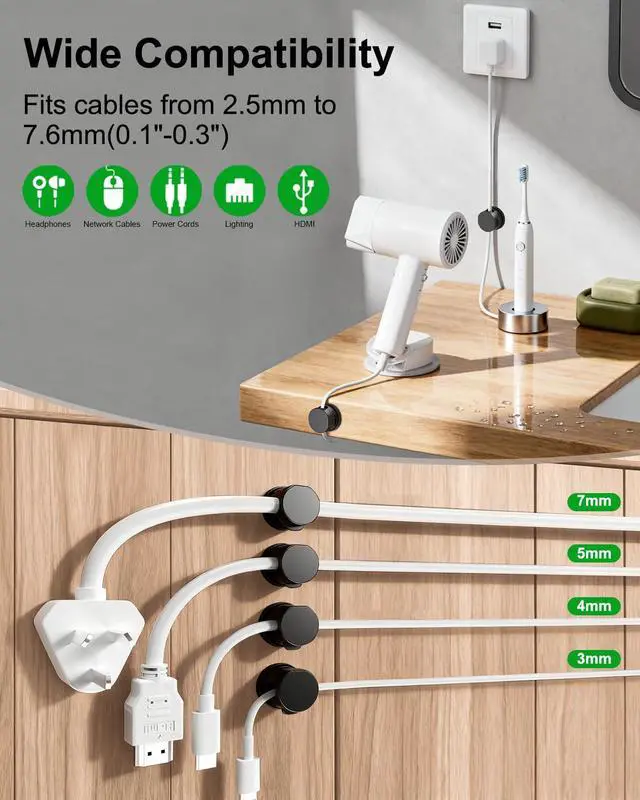 Alt view image 6 of 7 - 8 Pack 360° Rotatable Strong Magnetic Cable Clips Cord Holder for Nightstand, 1s Lock Phone Charger Holder, Adhesive Magnetic Cord Clips for Home/Office/Car/Game Station, Smooth Adjustable