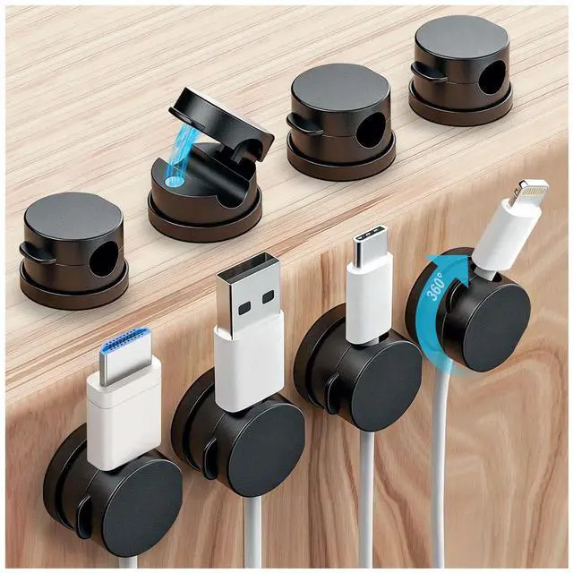 Main image of 8 Pack 360° Rotatable Strong Magnetic Cable Clips Cord Holder for Nightstand, 1s Lock Phone Charger Holder, Adhesive Magnetic Cord Clips for Home/Office/Car/Game Station, Smooth Adjustable