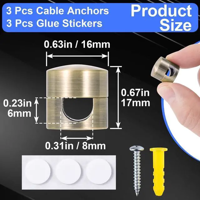 Alt view image 2 of 6 - 3 Sets Charger Holders for Cords, Antique Copper Color Adjustable Cable Anchor Holders, Adhesive Metal Cord Clips, Cable Management Wire Organizers for Desk, Office, Nightstand